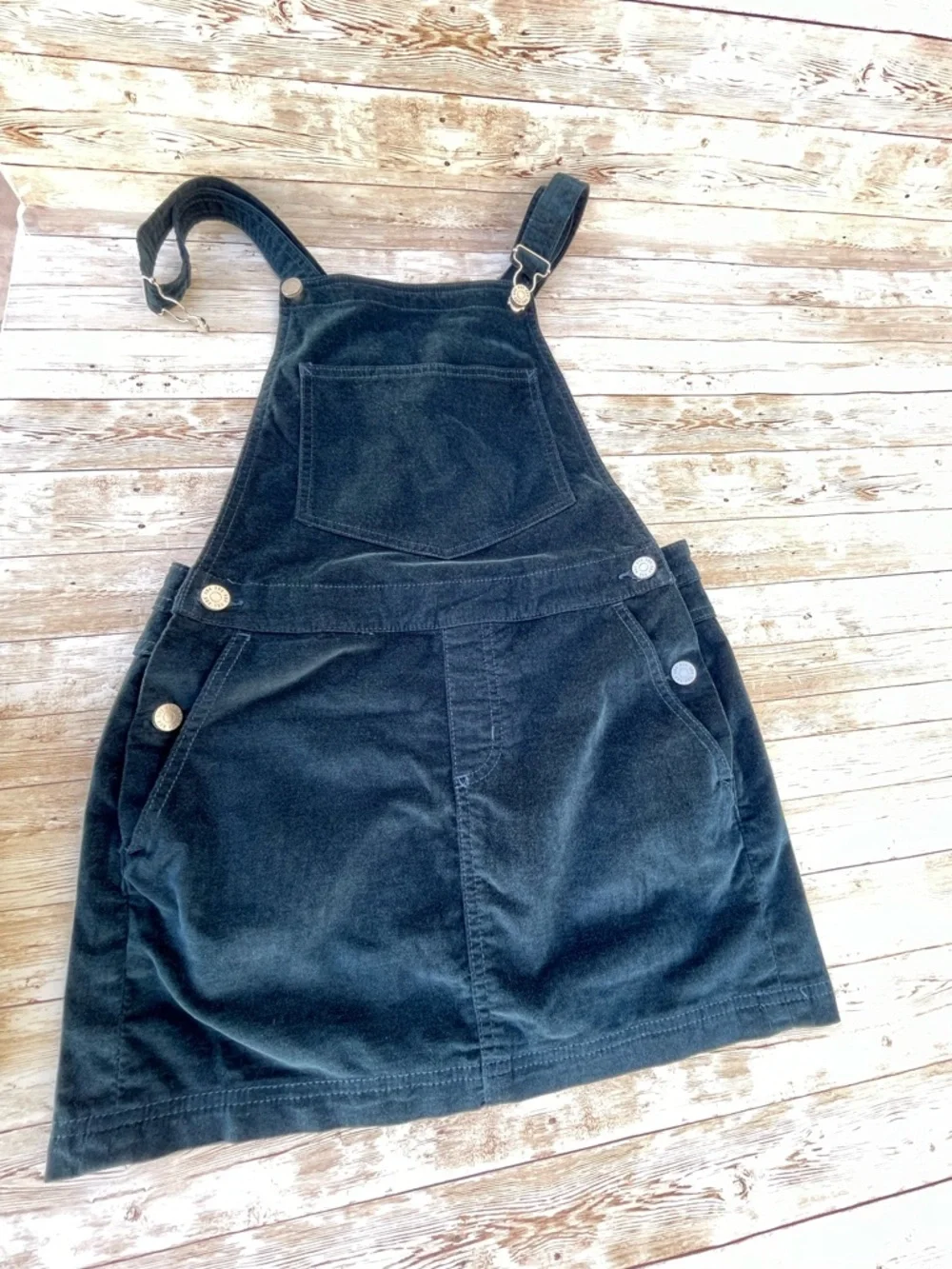 90s BDG Velvet Pinafore Overall Mini Dress Teal Blue XS EUC - Picture 2 of 14